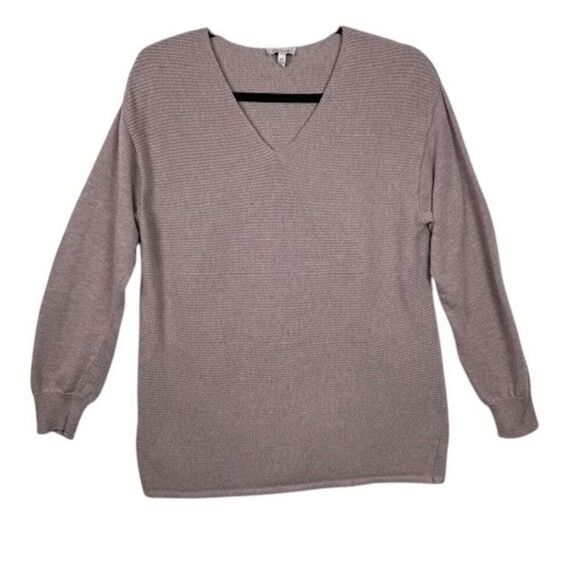 Ella Moss Mauve Ribbed Knit Tunic Sweater V-Neck Long Sleeve Size Medium - Picture 2 of 12
